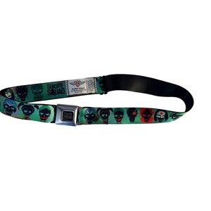 Buckle-Down Suicide Squad DC Comics Seatbelt Belt Teal Harley Quinn Joker Skulls
